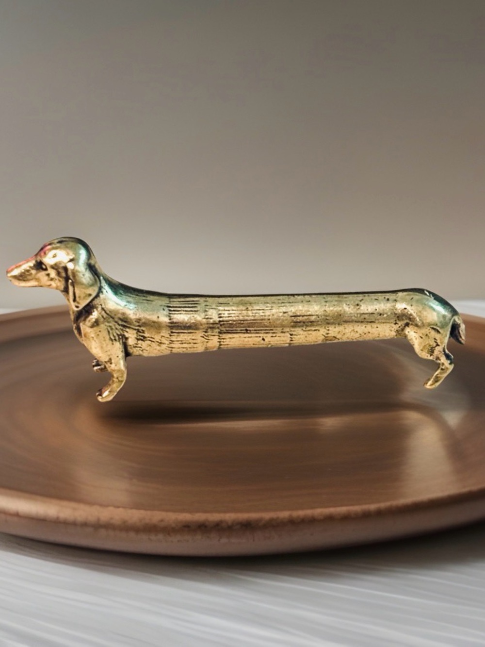 Vintage Brass Dachshund Figurine - Gold Decorative Dog